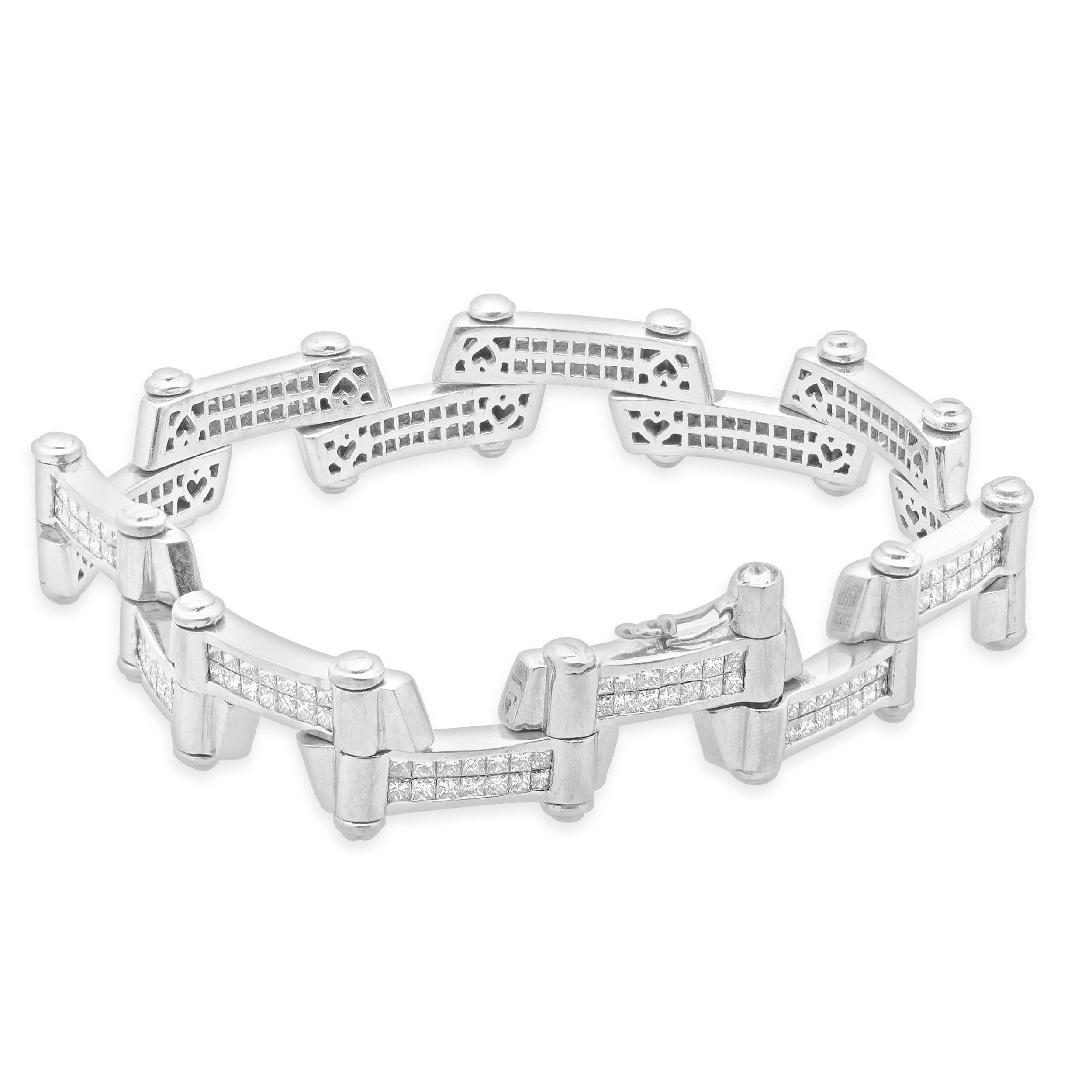 Taglio princess Bracciale a catena con diamanti in oro bianco 18 carati in vendita