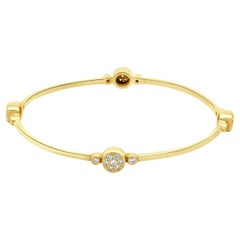 14 Karat Yellow Gold Pave Diamond Station Bangle Bracelet