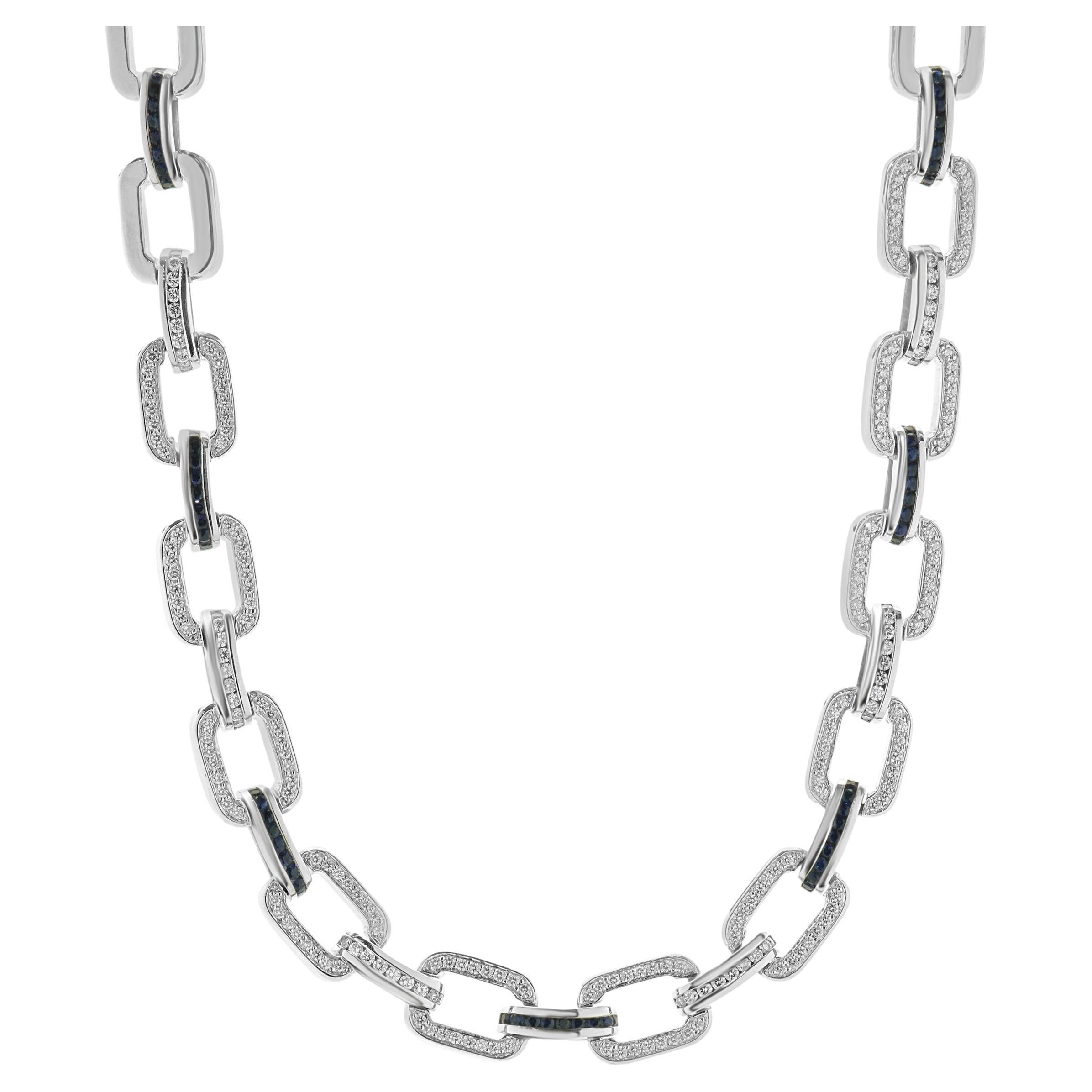 Gauthier 14 Karat Weißgold Saphir und Diamant A Link Halsband Halskette im Angebot
