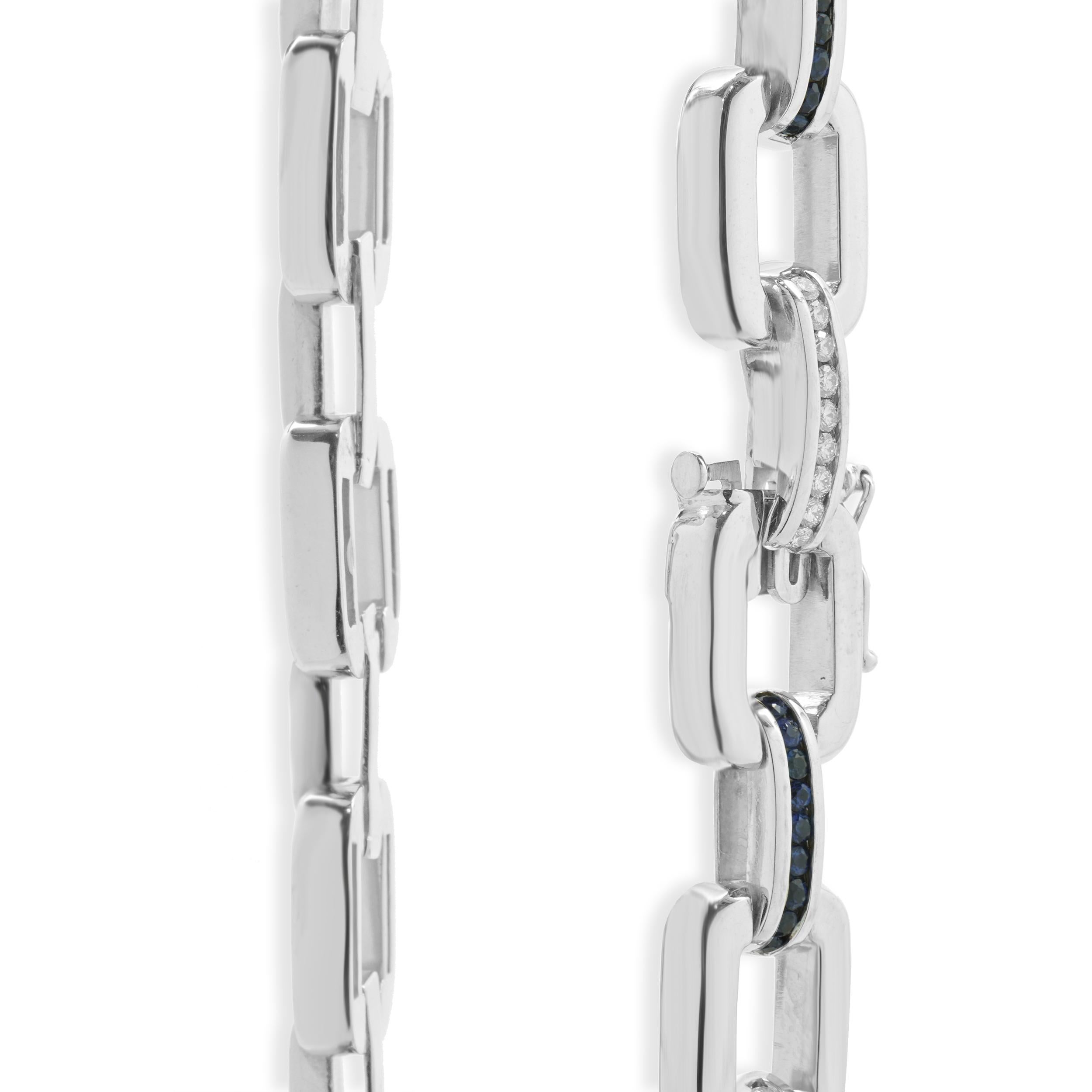 Gauthier 14 Karat Weißgold Saphir und Diamant A Link Halsband Halskette (Rundschliff) im Angebot