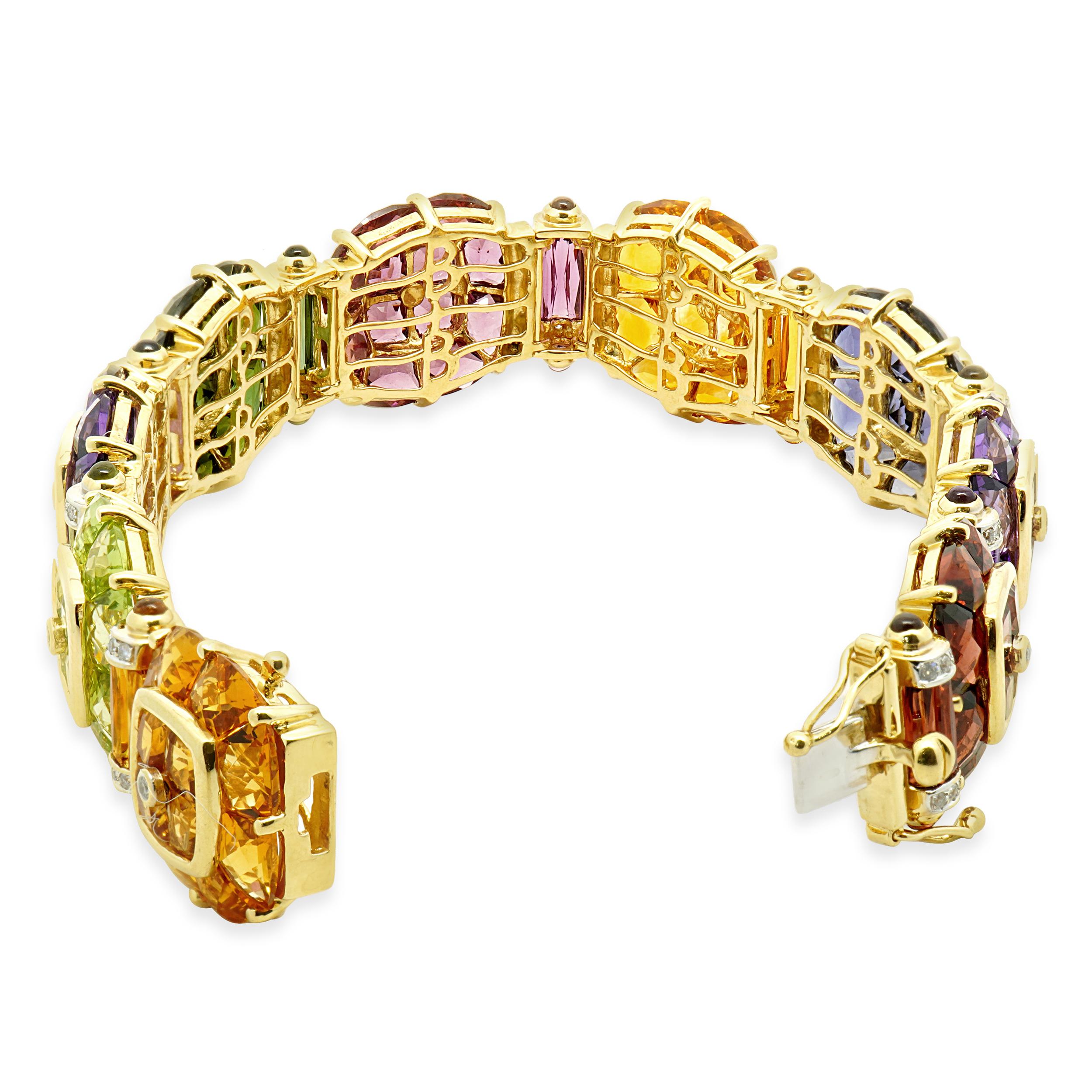 Bellarri Bracelet à maillons en or jaune 18 carats avec pierres multiples et diamants Excellent état - En vente à Scottsdale, AZ