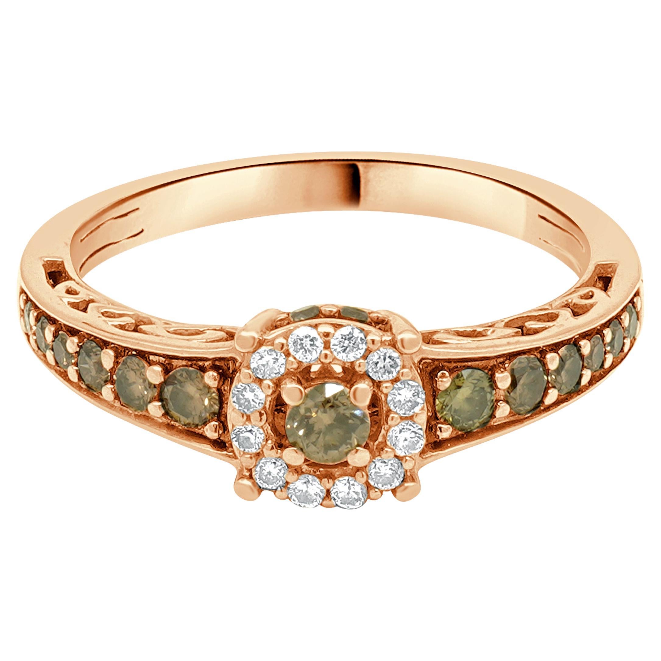 Anello LeVian in oro rosa 14 carati con cioccolato e diamante bianco in vendita