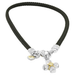 Judith Ripka Sterling Silver and 18K Yellow Gold Round Diamond Cross Necklace