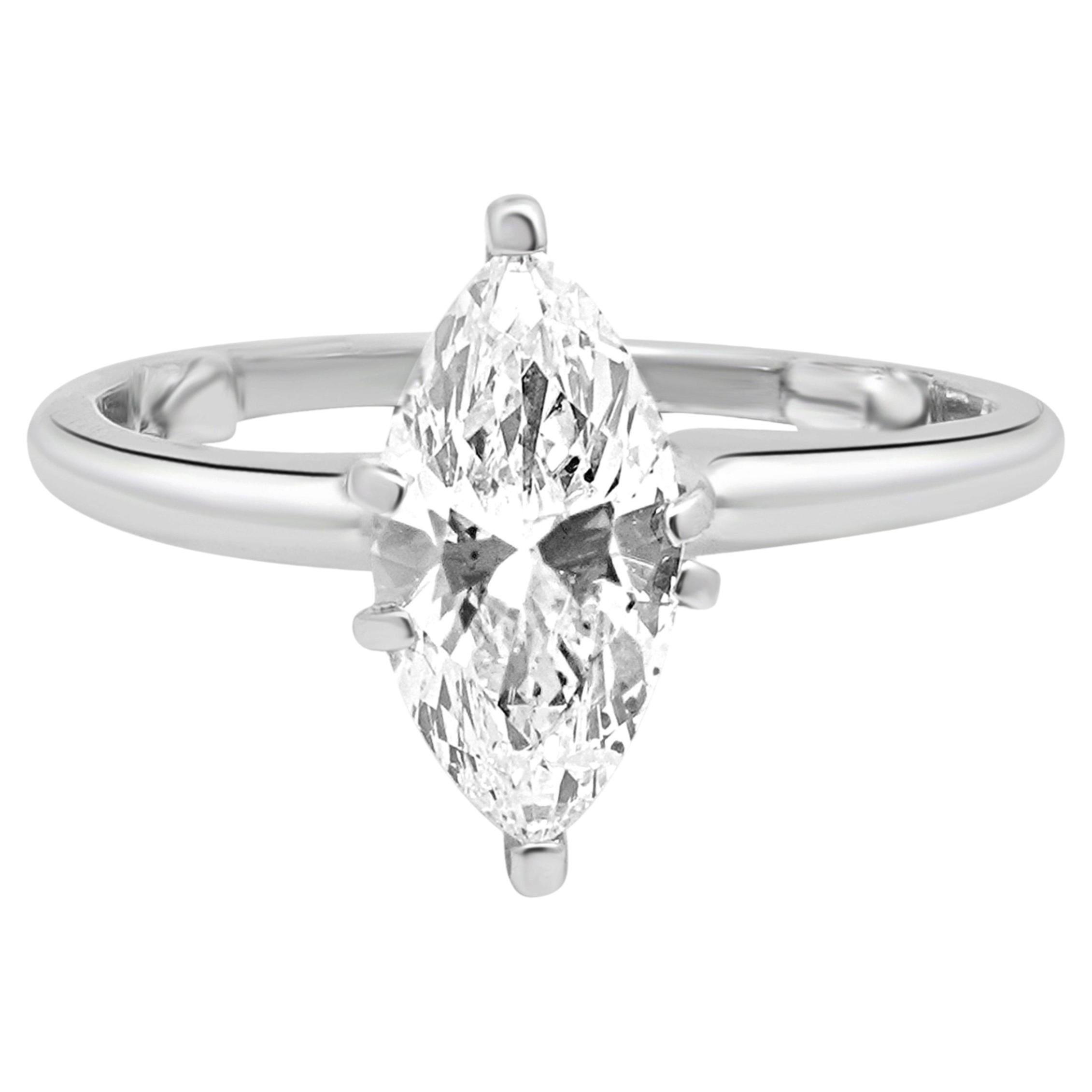14K White Gold Prong Set Marquise Cut Diamond Solitaire Engagement Ring