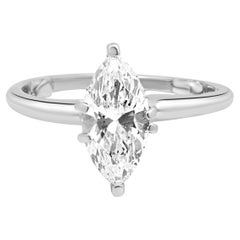14K White Gold Prong Set Marquise Cut Diamond Solitaire Engagement Ring
