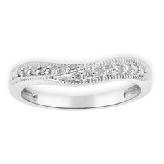 14K White Gold Round Diamond Milgrain Bypass Contour Wedding Band