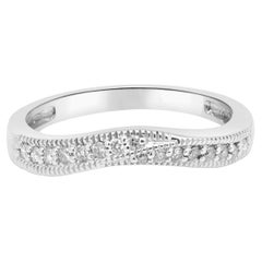 14K White Gold Round Diamond Milgrain Bypass Contour Wedding Band