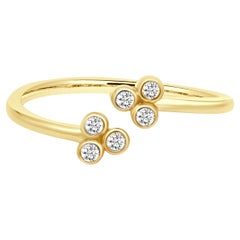 Offener Bypass-Ring aus 14-karätigem Gelbgold mit runden Diamanten im Cluster-Design