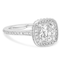 14K White Gold Round Brilliant Cut Diamond Square Halo Engagement Ring