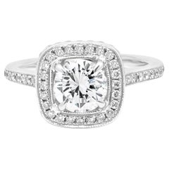 14K White Gold Round Brilliant Cut Diamond Square Halo Engagement Ring