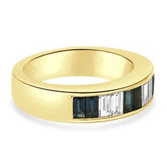 EFFY 14K Yellow Gold Channel Set Baguette Cut Blue Sapphire and Diamond Band
