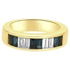 EFFY 14K Yellow Gold Channel Set Baguette Cut Blue Sapphire and Diamond Band