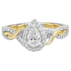 Disney 14K Two-Tone White and Yellow Gold Pear Cut and Round Diamond Halo Engage