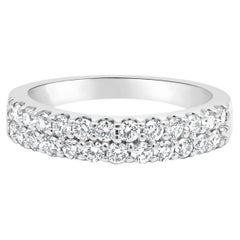 Alliance à deux rangées en or blanc 14 carats, sertie de diamants ronds à griffes partagées