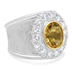 14K White Gold Oval Cut Citrine and Round Diamond Halo Ring