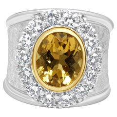14K White Gold Oval Cut Citrine and Round Diamond Halo Ring