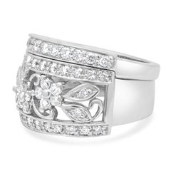 14K White Gold Round Cut Diamond Open Floral Band