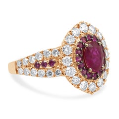 LeVian 14K Rose Gold Ruby and Round Diamond Halo Ring