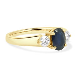 14K Yellow Gold Oval Cut Blue Sapphire and Round Diamond Accent Ring
