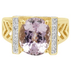 14K Yellow Gold Oval Cut Kunzite and Diamond Ring