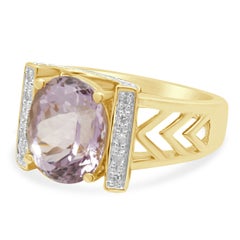 14K Yellow Gold Oval Cut Kunzite and Diamond Ring
