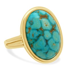 14K Yellow Gold Bezel Set Oval Cabochon Cut Turquoise Solitaire Ring