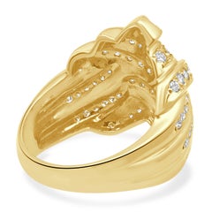 18K Yellow Gold Round Diamond Basket Weave Ring
