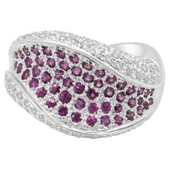 14K White Gold Pave Pink Sapphire and Diamond Wave Ring