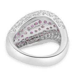 14K White Gold Pave Pink Sapphire and Diamond Wave Ring