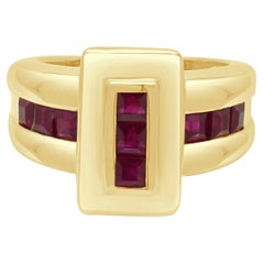 18K Yellow Gold Channel Set Square Ruby Ring