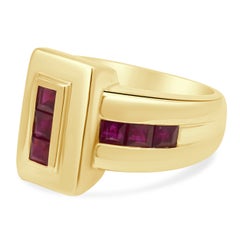 18K Yellow Gold Channel Set Square Ruby Ring