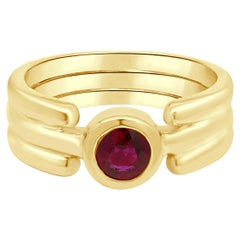 18K Yellow Gold Bezel Set Round Ruby Solitaire Ring