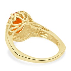 14K Yellow Gold Oval Cut Fire Opal and Round Diamond Halo Ring