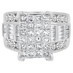 14K White Gold Invisible Set Diamond Rectangular Top Multi-Row Ring