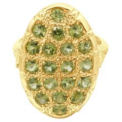 14K Yellow Gold Pave Peridot Oval-Shaped Ring