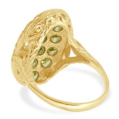 14K Yellow Gold Pave Peridot Oval-Shaped Ring
