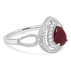 Orianne 18K White Gold Pear Cut Ruby and Round Diamond Double Halo Ring