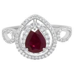 Orianne 18K White Gold Pear Cut Ruby and Round Diamond Double Halo Ring