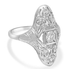 14K White Gold Diamond Art Deco Filigree Ring