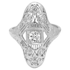 14K White Gold Diamond Art Deco Filigree Ring