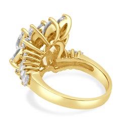 18K Yellow Gold Marquise and Baguette Cut Diamond Cluster Bypass Ring
