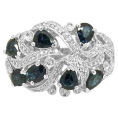 14K White Gold Blue Sapphire and Diamond Cocktail Ring