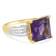 14K Two-Tone Yellow and White Gold Amethyst, Tsavorite Garnet, and Diamond Ring