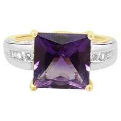 14K Two-Tone Yellow and White Gold Amethyst, Tsavorite Garnet, and Diamond Ring