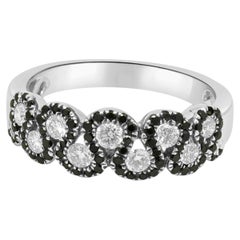 14K White Gold Black and White Diamond Ribbon Band