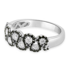 14K White Gold Black and White Diamond Ribbon Band