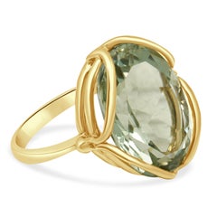 14K Yellow Gold Oval Cut Praisiolite Solitaire Ring