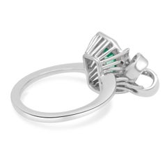 Platinum Emerald Cut Emerald and Diamond Halo Bow Ring