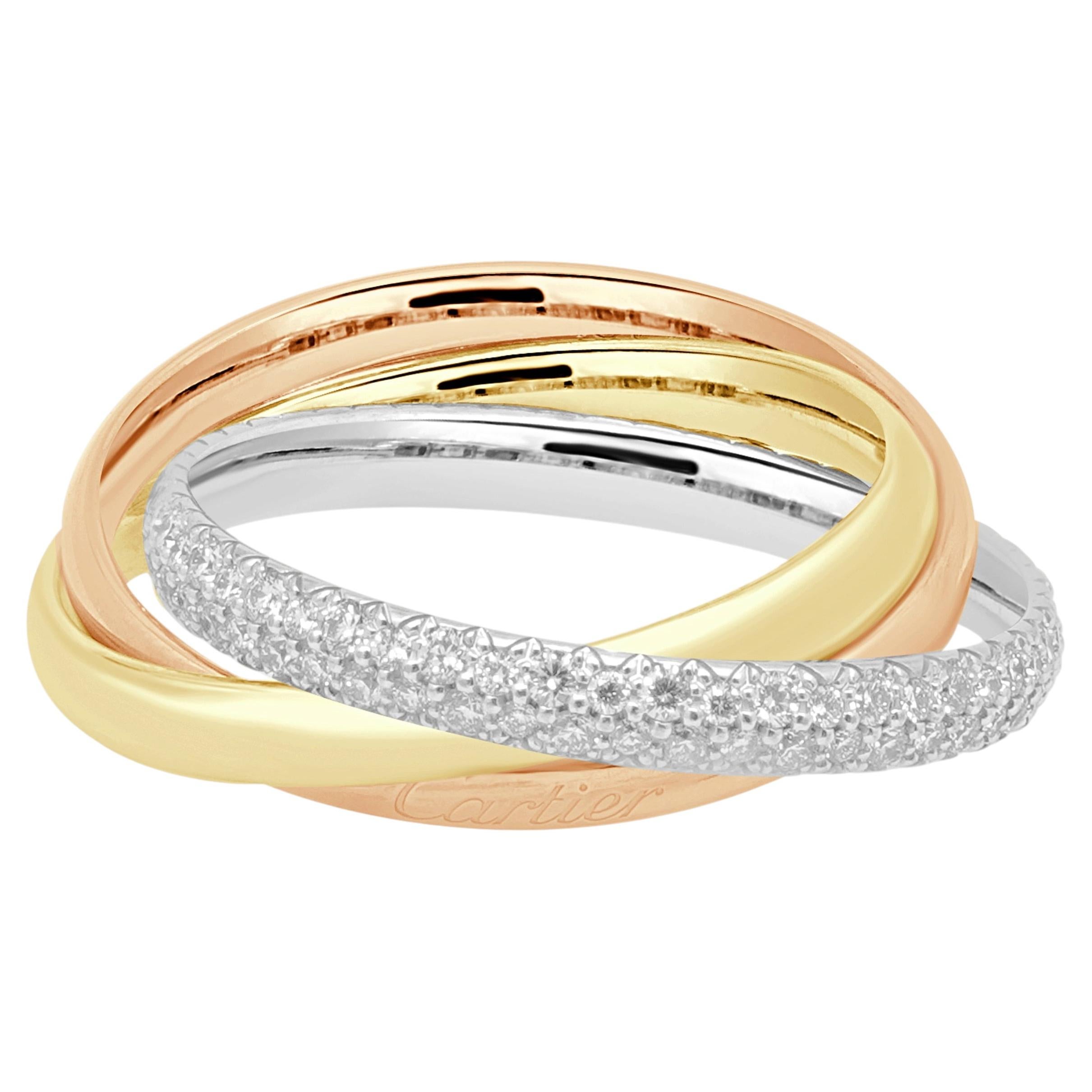 Cartier 18K Tri-Tone Round Diamond Trinity Ring