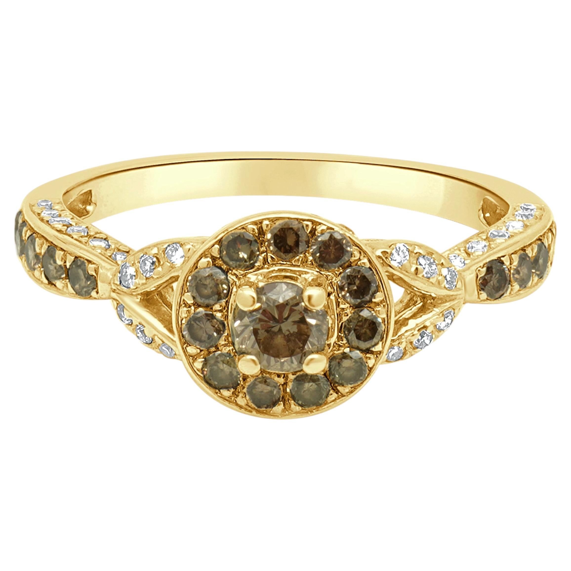 LeVian 14K Yellow Gold Chocolate and White Diamond Engagement Ring